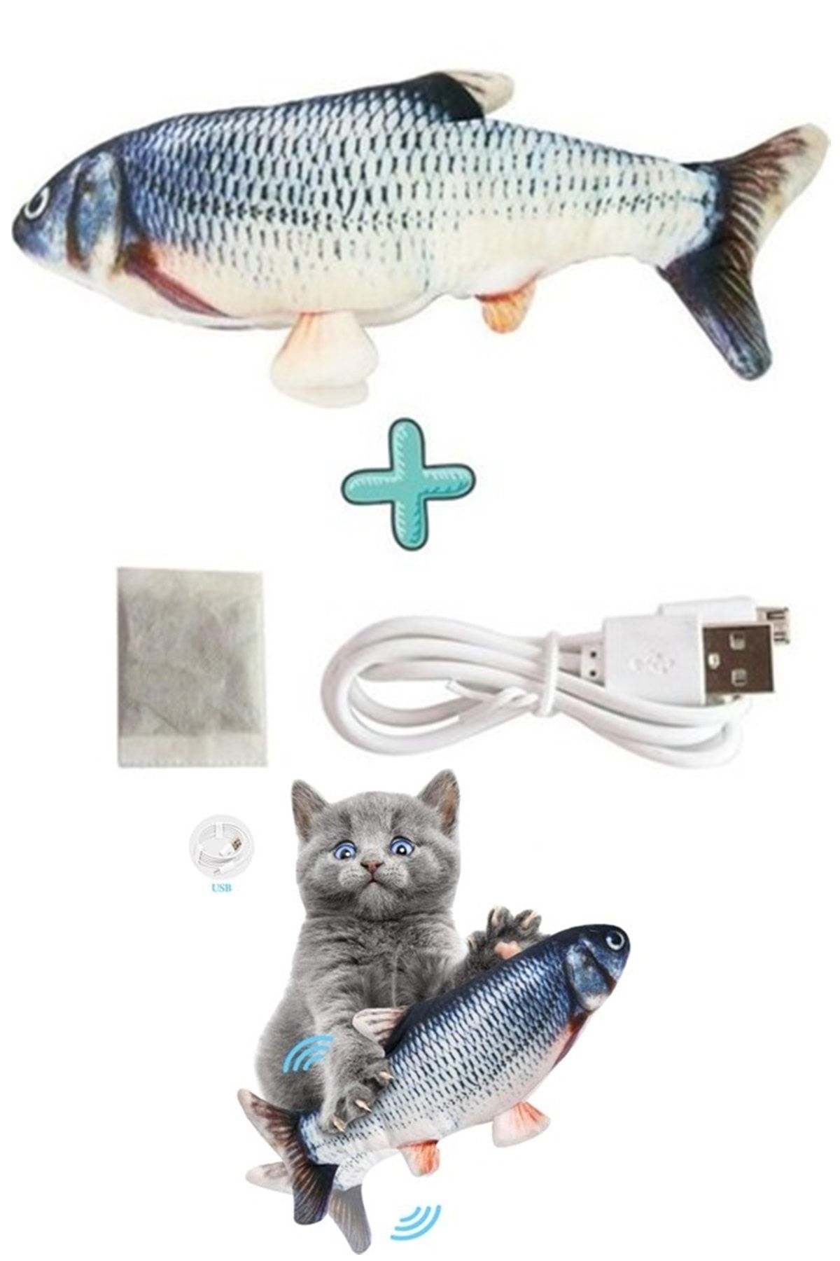 İndirimKap Kedi Oyuncağı Dans Eden Balık Gerçekçi Görünüm Şarj Edilebilir Büyük Kedi Otlu