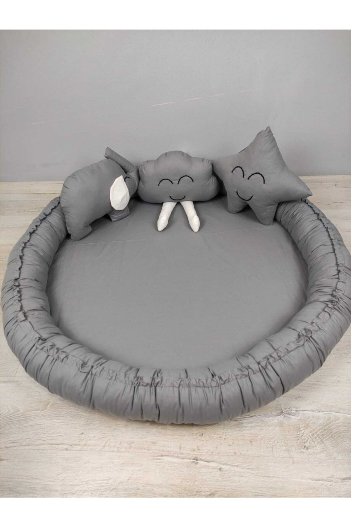 BABYNEST SEPETi Koyu Gri Tek Renk Kombin Tasarım Oyun Alanı Babynest Bulut Yıldız Fil Yastık