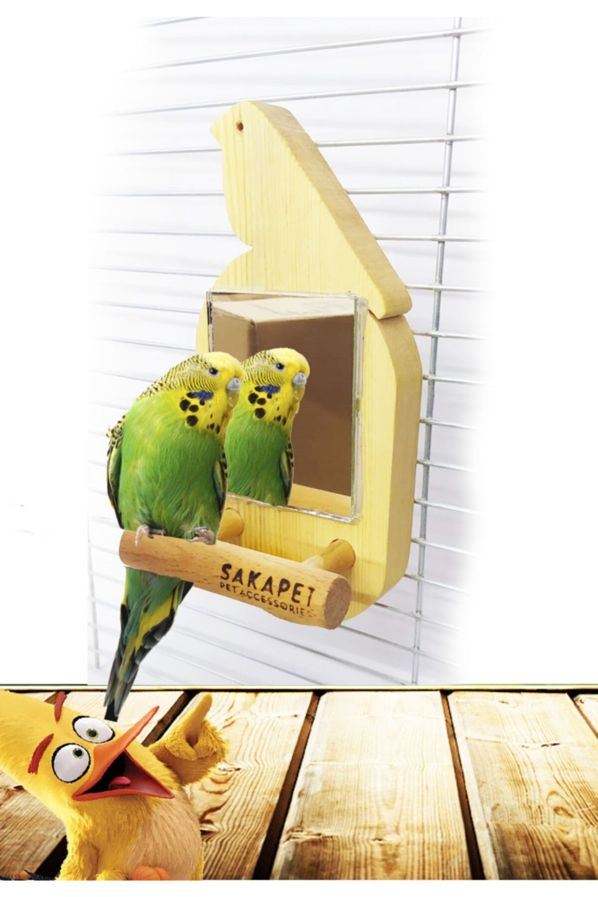 SAKAPET Doğal Ahşap Tünekli Kuş Aynası