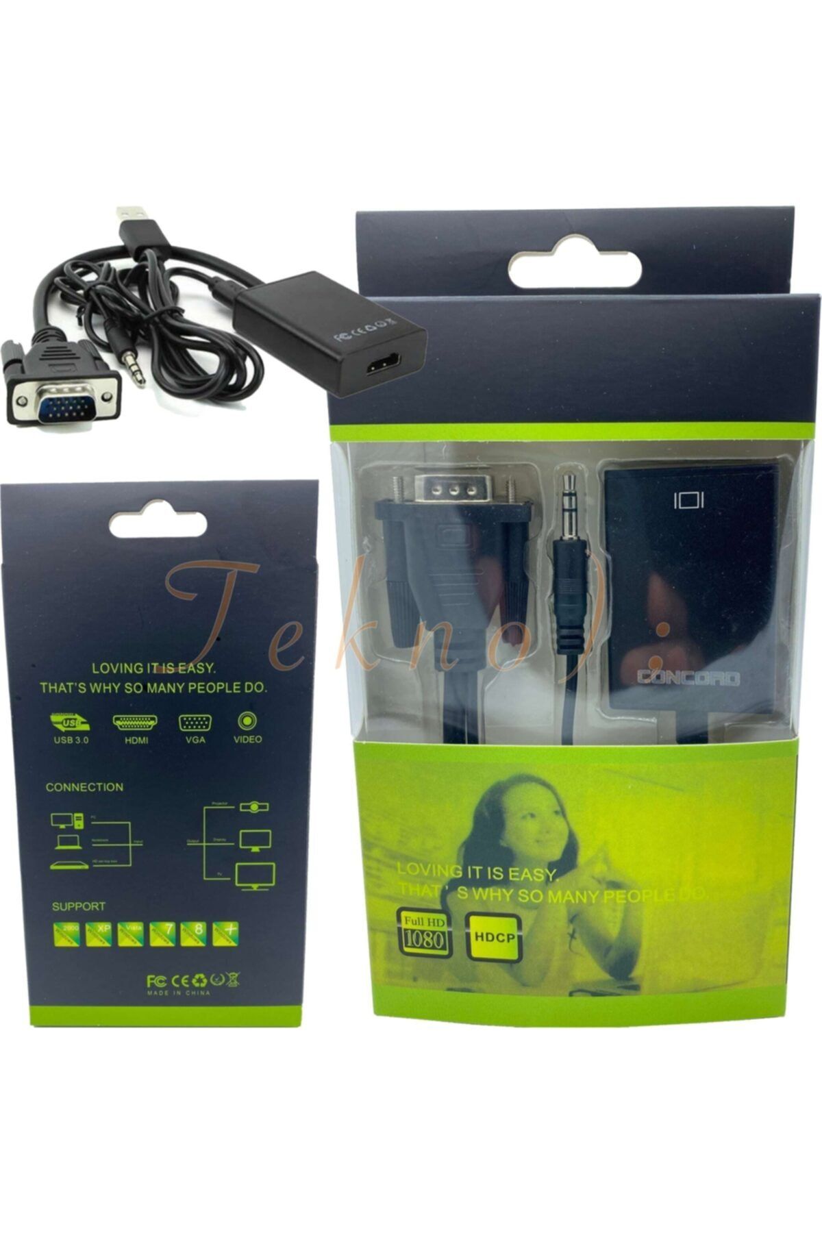 TE Vga To Hdmi Kablo Dönüştürücü Görüntü Ve Ses Çevirici Htv