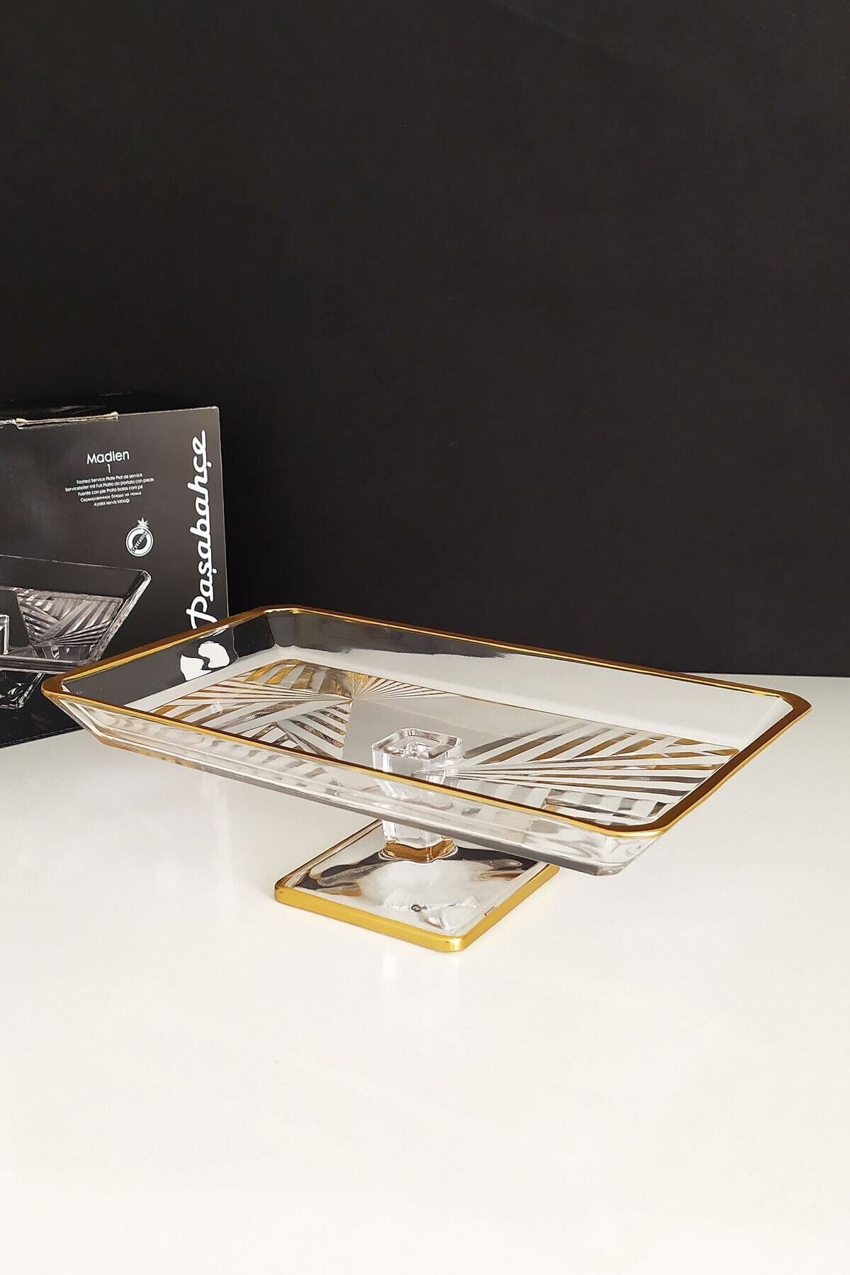 Paşabahçe Madlen 95008 Ayaklı Servis Tabağı-gold