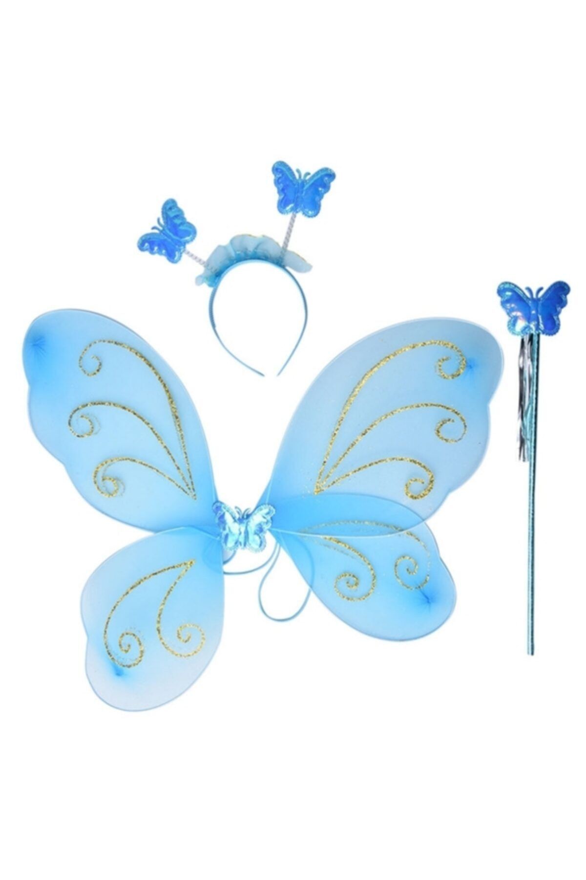 HİLALSHOP Kelebek Kanadı Tacı Asası Mavi Renk
