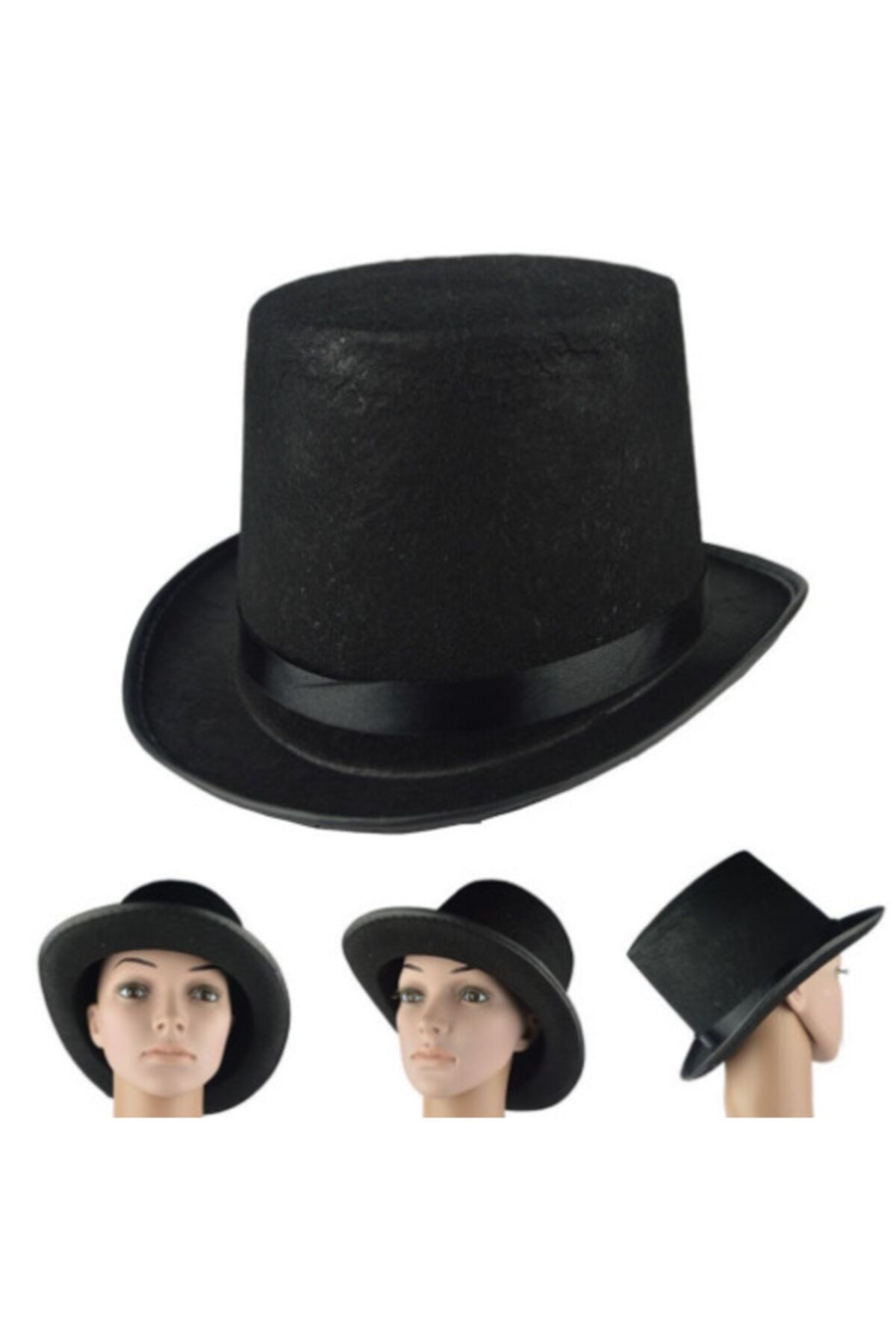 HİLALSHOP Yetişkin Boy Siyah Renk Keçe Sihirbaz Fötr Şapka