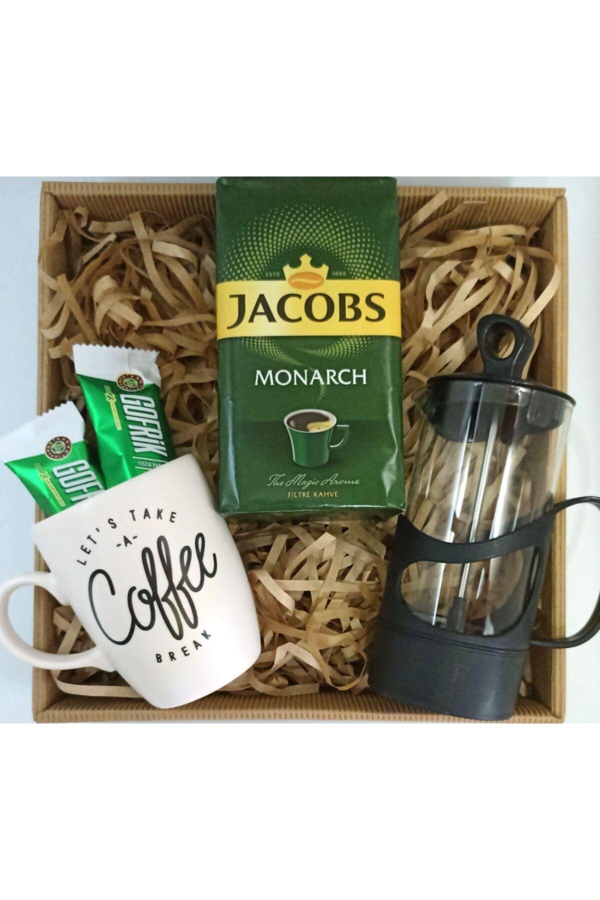 Safi Hediyelik Jacobs Filtre Kahve & Beyazkupa & French Press & 2 Adet Gofrik Çikolata Hediye Seti
