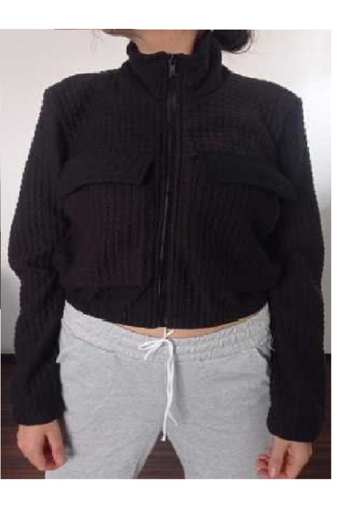 wearfashion Siyah Cepli Kapitone Crop Ceket