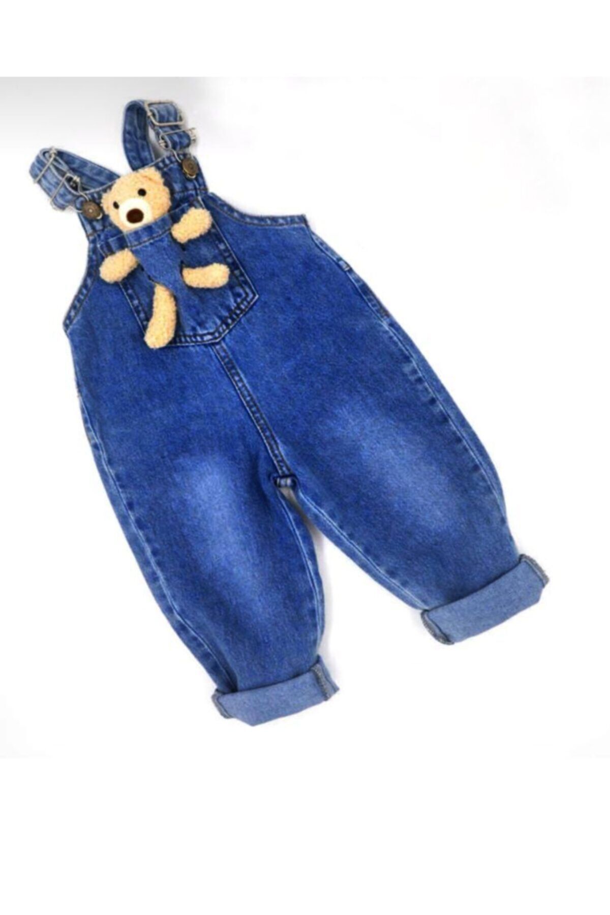 Pink Hippo Kids Cepte Ayıcıklı Kot Salopet