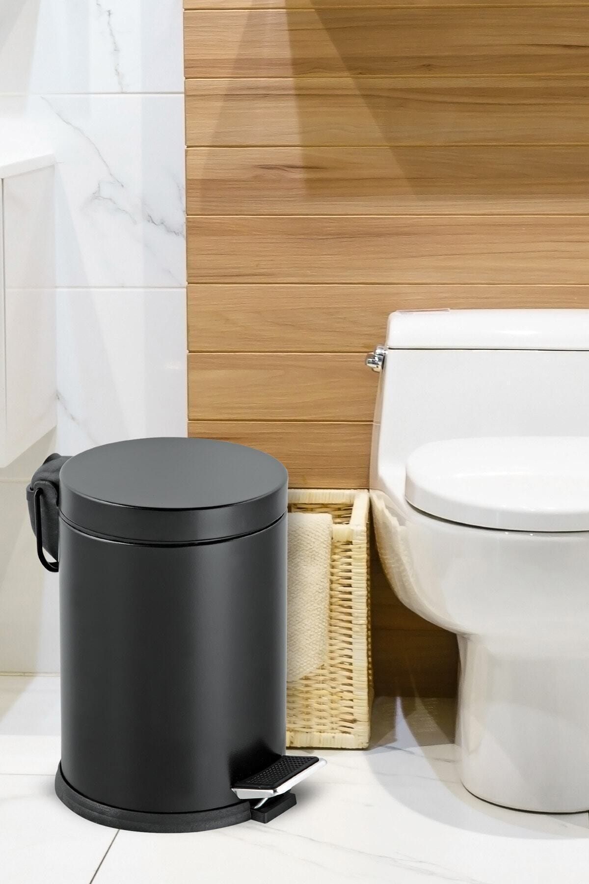 GörSeç Tuvalet Banyo Balkon Mutfak 3 Litre Siyah Pedallı Çöp Kovası Çöp Kutusu
