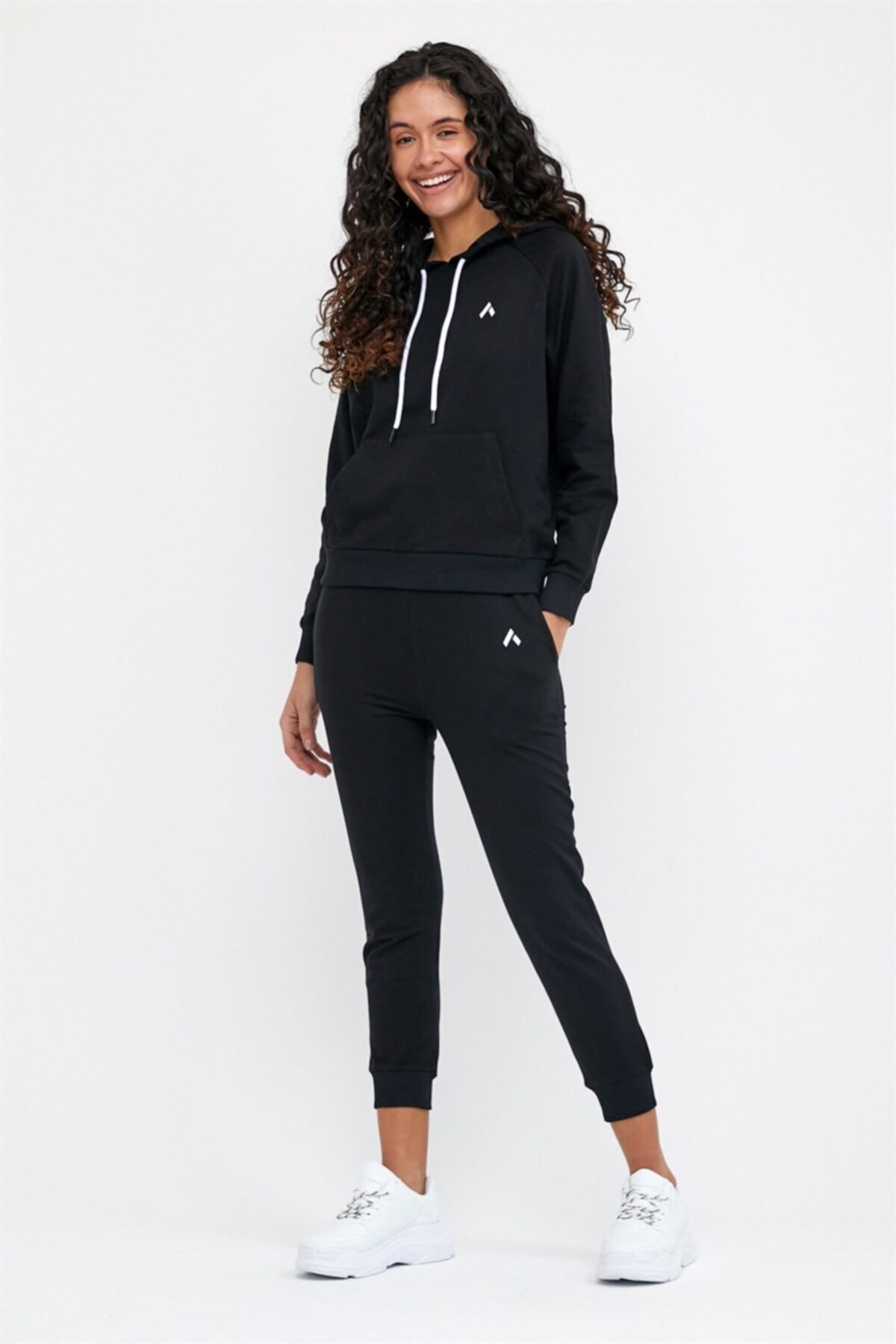 missmaral Kadın Eşofman Takım 2 Iplik Bağcıkla Ayarlanabilir Kapüşonlu Ve Yan Cepli Alt Siyah Hoodie