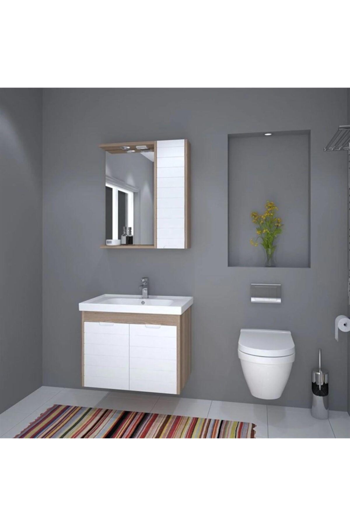 DENKO Mostar 70 cm Mdf Beyaz Banyo Dolabı Takımı