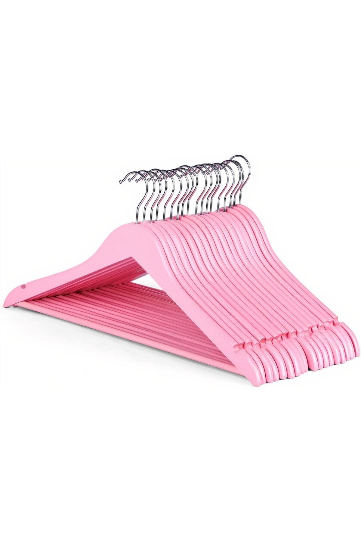 Onouqo Ahşap Askı Pembe Kıyafet,elbise Askısı Askılığı Gömlek Askısı Pantolon Askısı 20 Adet 1 Sınıf