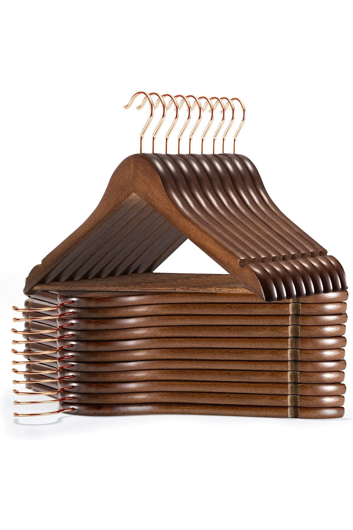 Onouqo Ahşap Askı Ceviz Gold Kanca Kıyafet Elbise Askısı Askılığı Gömlek Askısı Pantolon Askısı 24 Adet