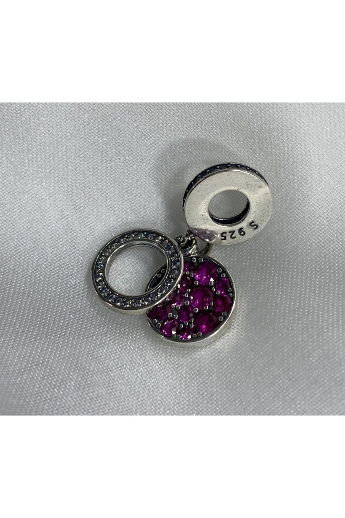 Charmagic Işıltılı Pembe Disk Çift Sallantılı Charm