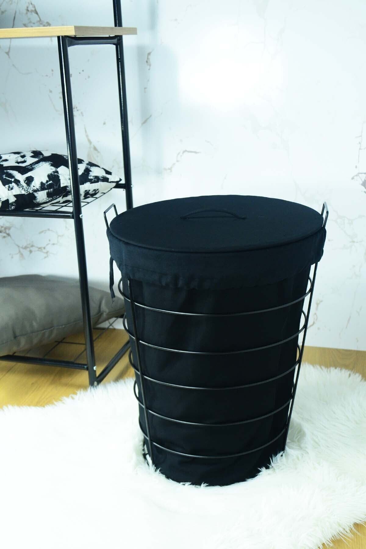 SepetçiBaba Linen Siyah Metal Çamaşır Sepeti