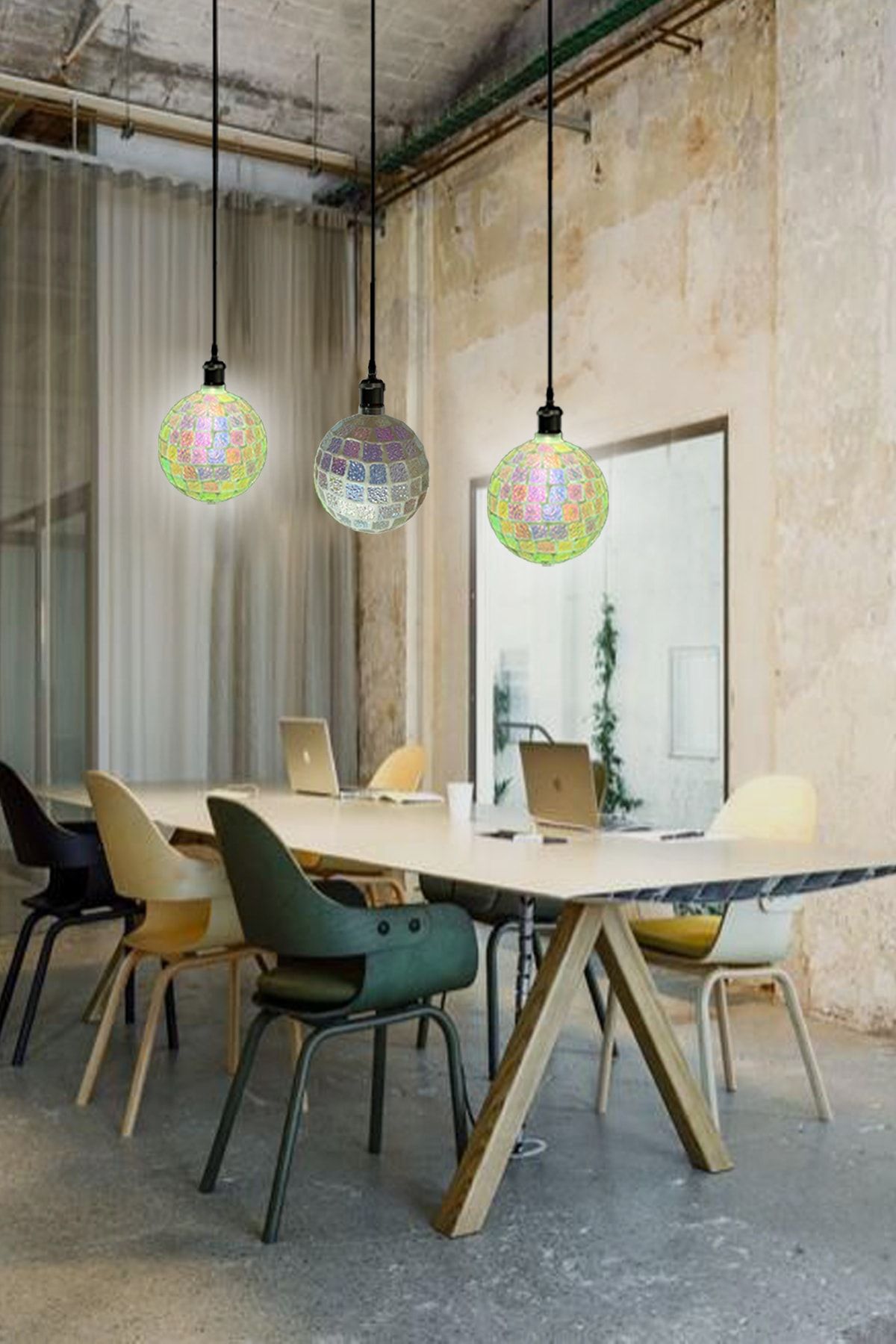 DÜNYA LED Hs.1921 Mozaik Desenli Filament Salon Cafe Çocuk Odası Hol Ofis Led Panel Sarkıt Avize