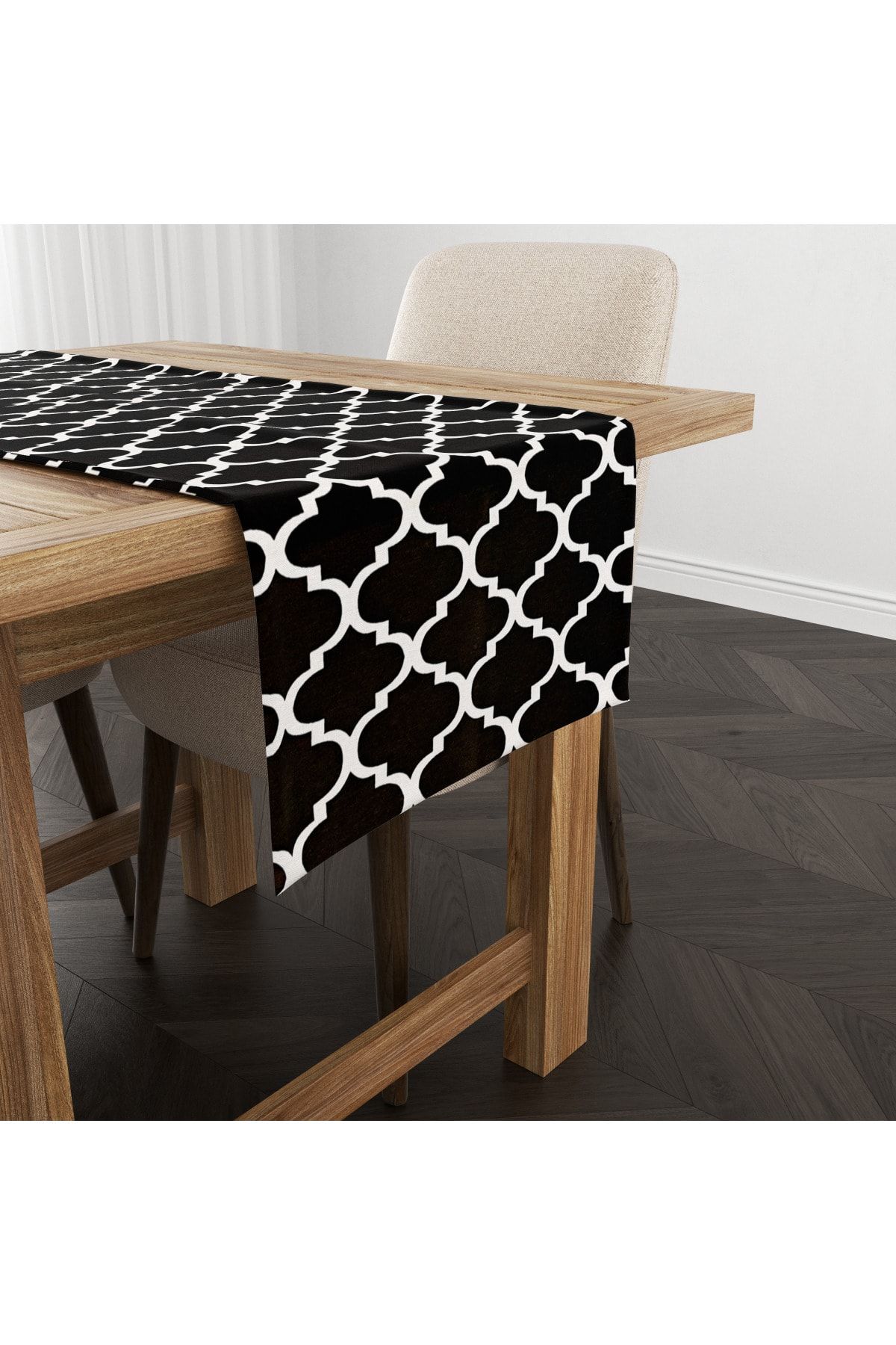 FUS BLUE Siyah Beyaz Motif Desenli Runner