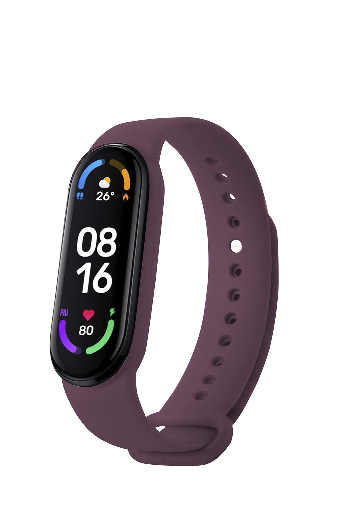 5C TRADE Xiaomi mi Band 5 Ve Mi Band 6 Uyumlu Kordon Akıllı Bileklik Kordonu Silikon Bileklik Kayış Bordo