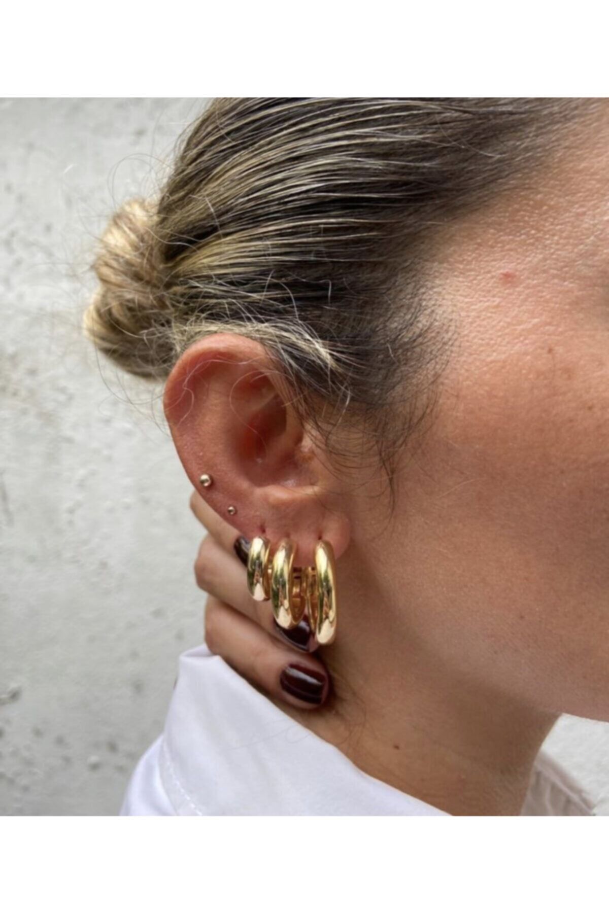 Di Amore Accessorise Kadın Çelik Altın Kaplama Gold 3 Boy Halka Küpe
