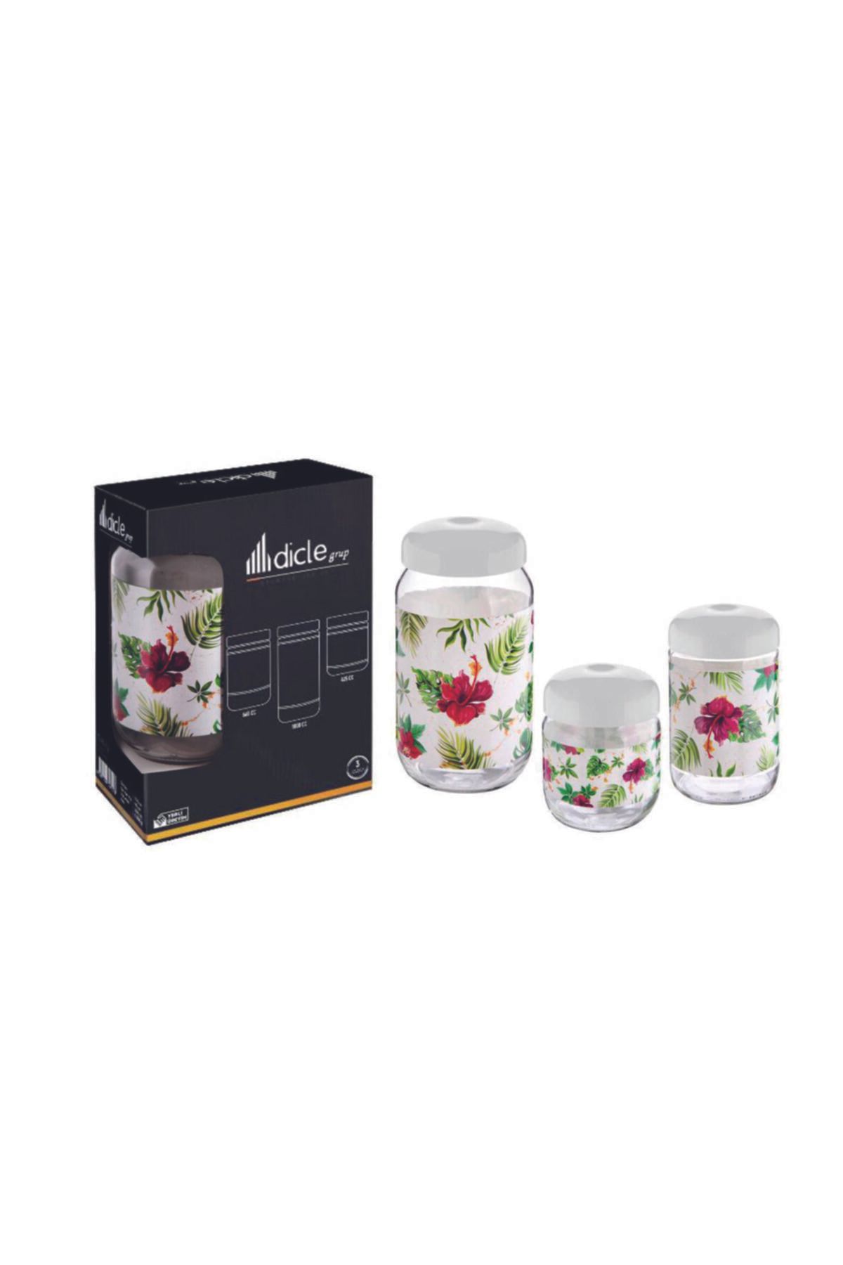 GRİMOR Life Çiçek Desenli Cam Kavanoz Plastik Kapaklı ( 425cc - 660cc - 1000cc )