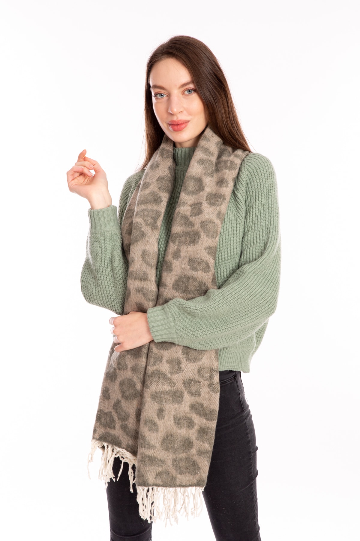 LadyColor Kadın Atkı Leopar Desenli Haki
