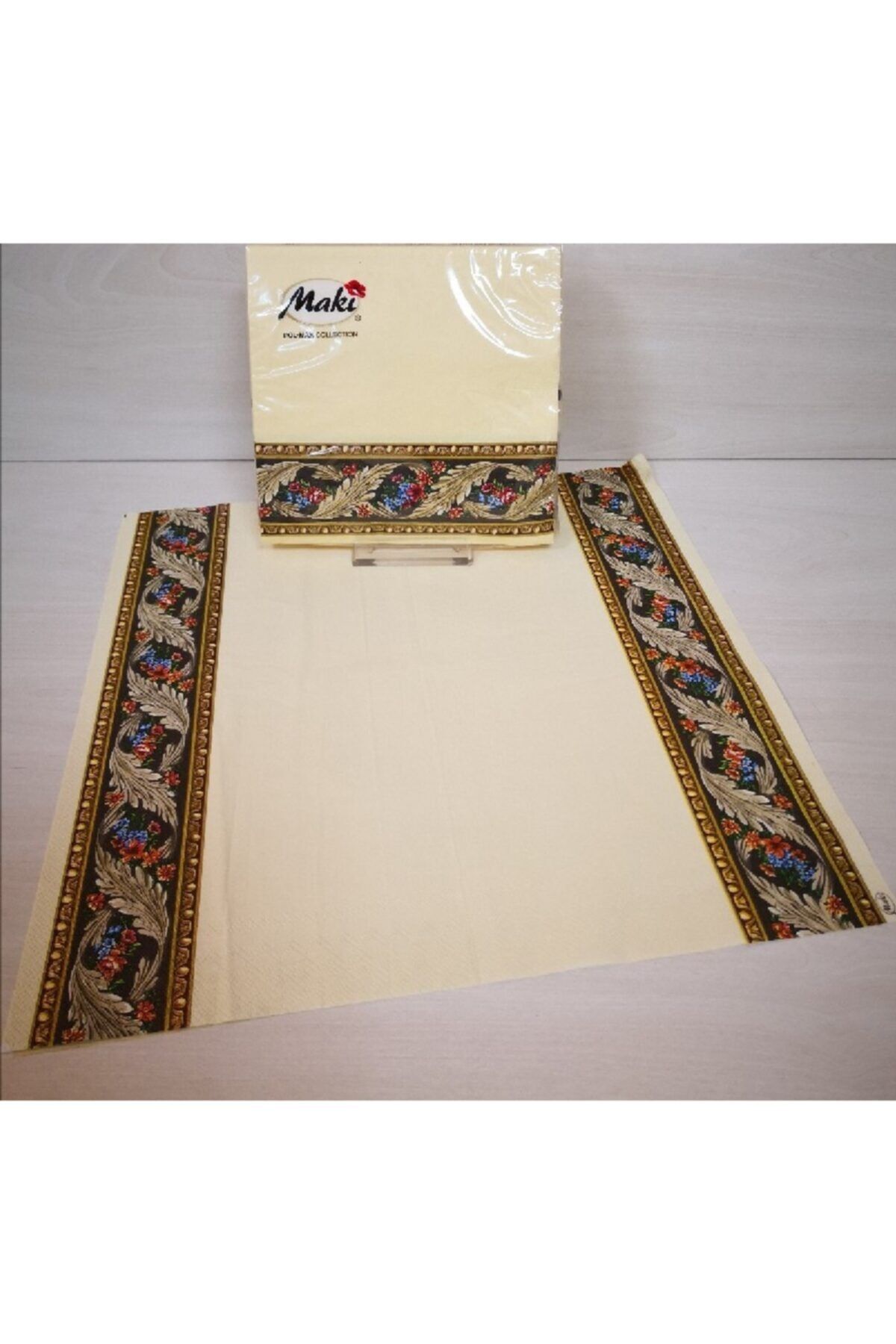 Maki Ithal Çiçek Şerit Desenli Peçete 20'li 33 X 33 Cm