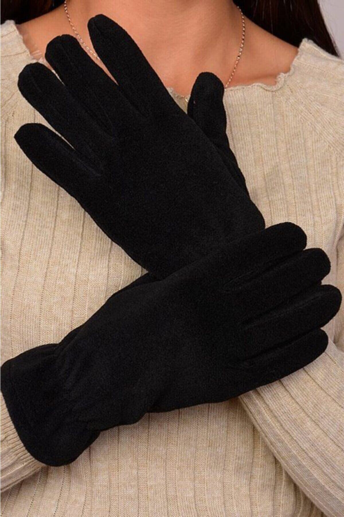 SEN'Z COLLECTİON Kadın Polar Eldiven Ikili Set (siyah & Siyah)