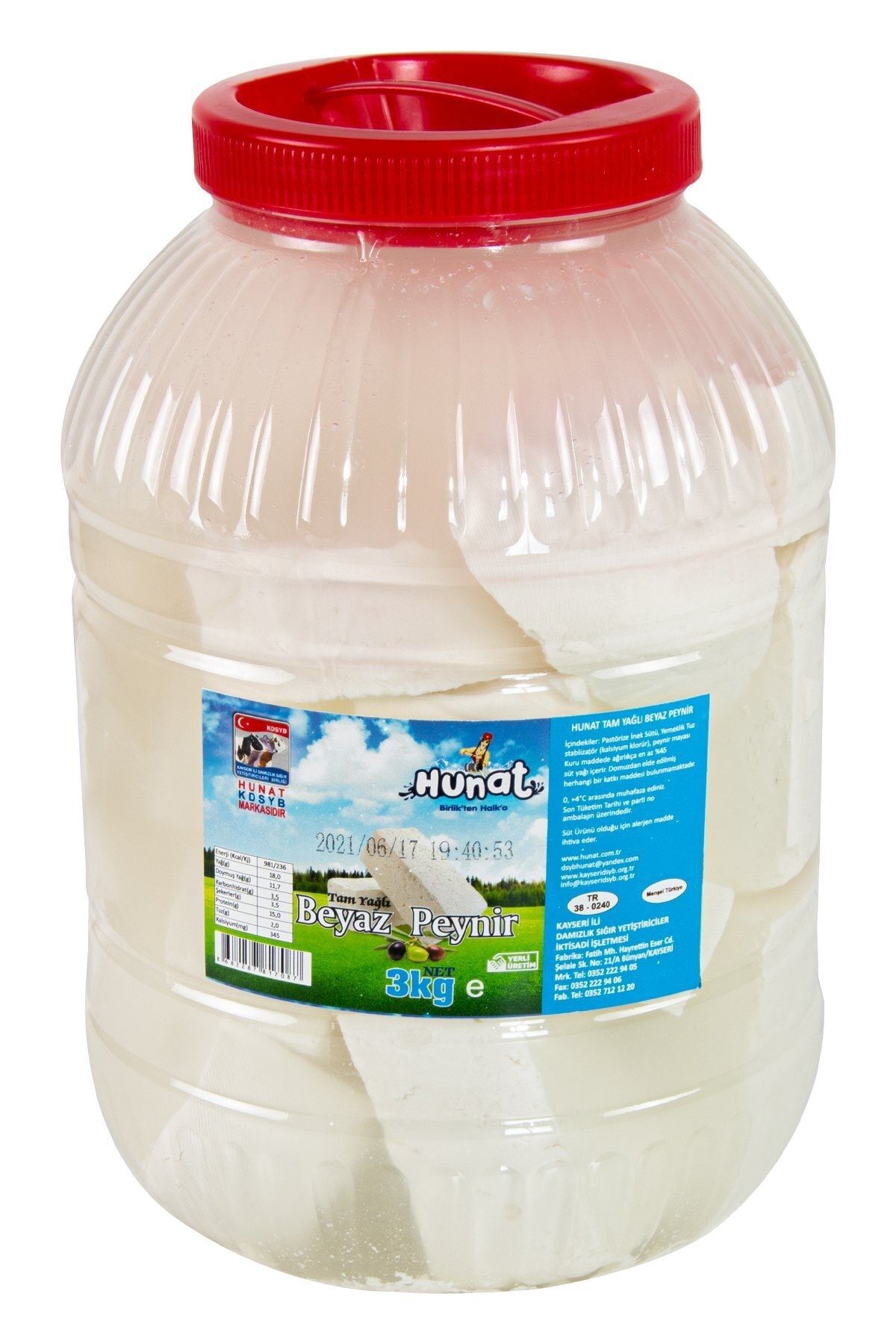 HUNAT BİRLİK'TEN HALK'A Hunat Tam Yağlı Salamura Beyaz Peynir (3000 Gr)