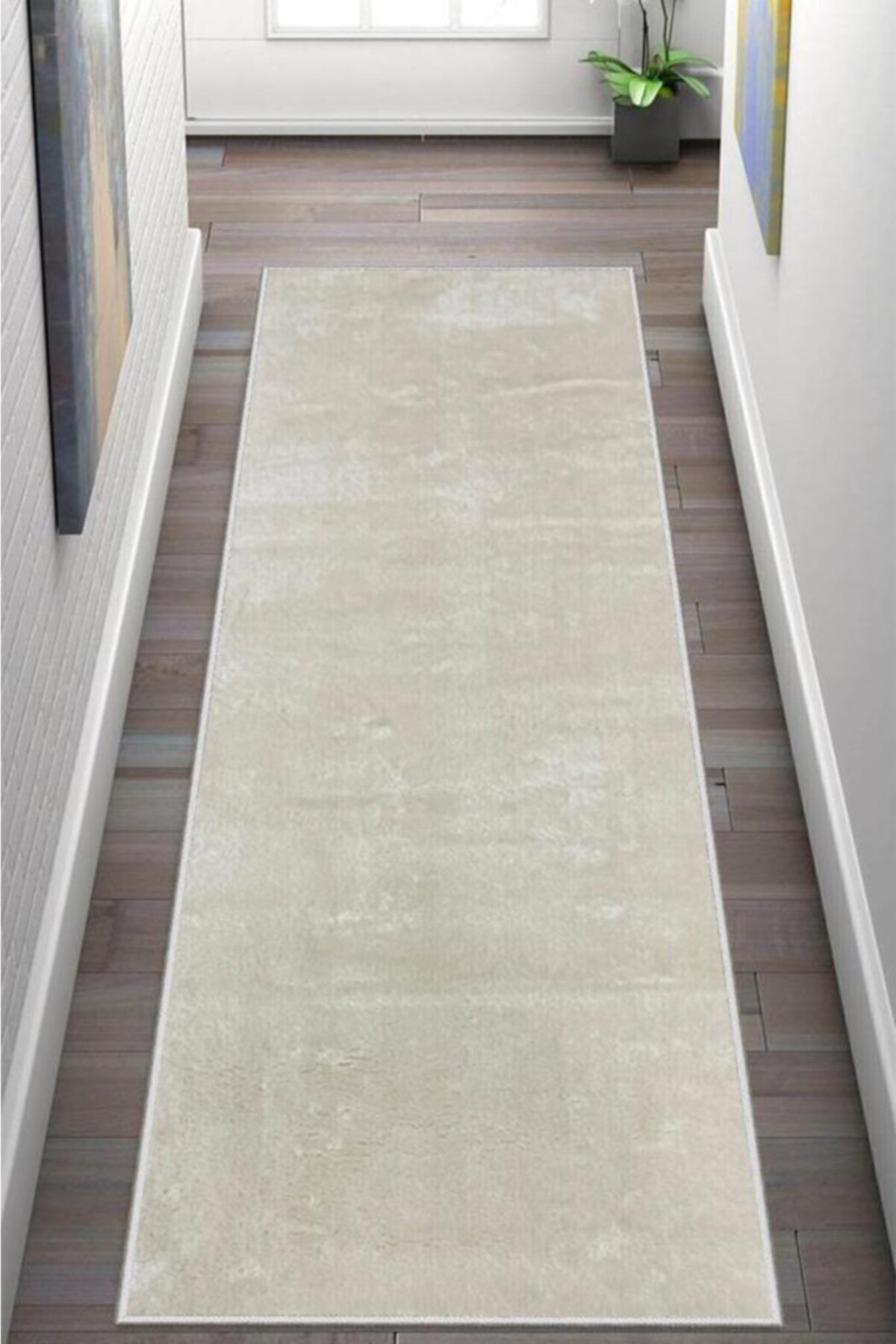 evser Kesme Halı Yumuşak Modern Peluş Kaymaz Taban Jel Yolluk Krem