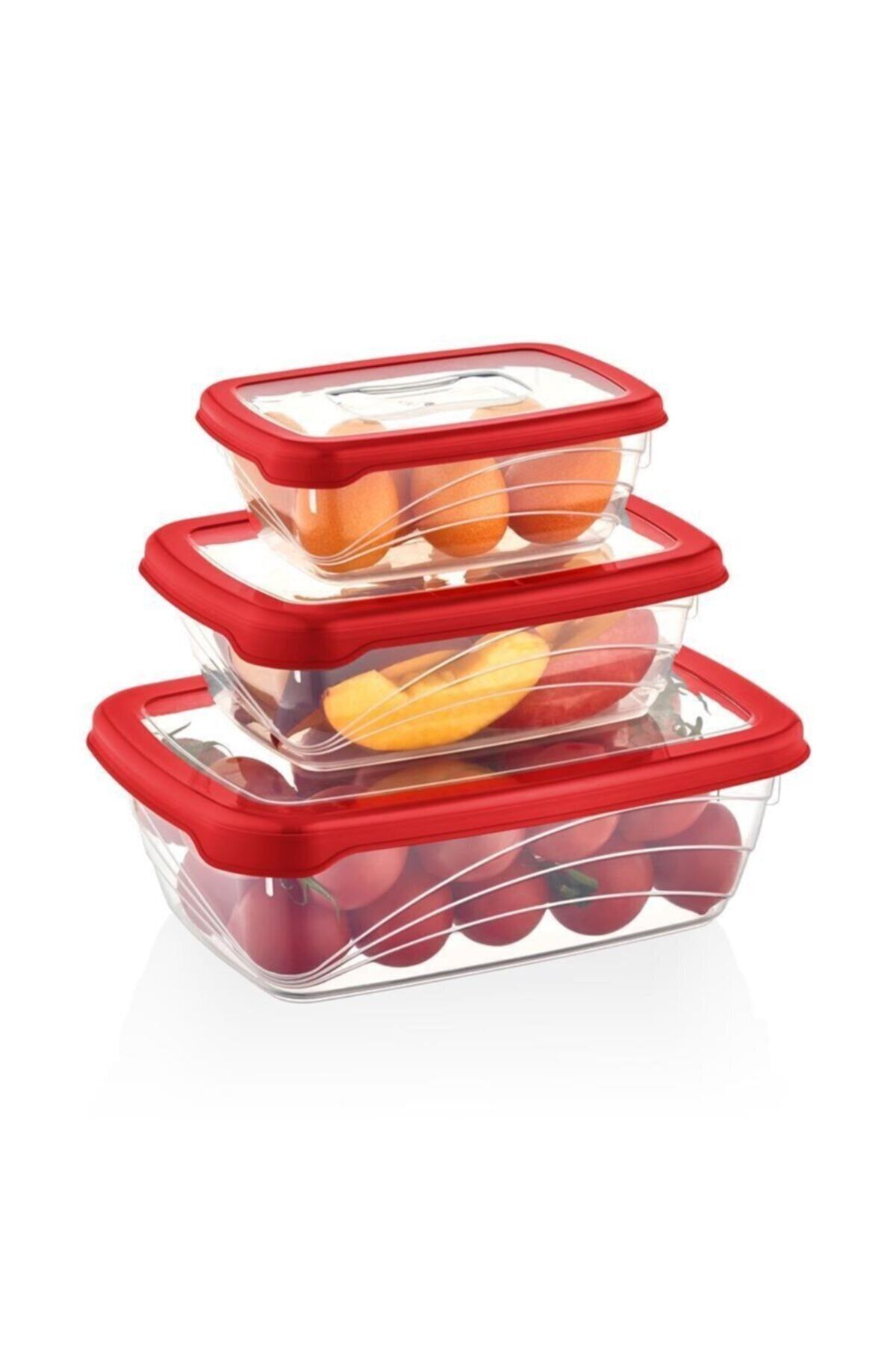 ZUZU MADE Bio Storage Box 3 Lü Saklama Kabı Seti Kırmızı Kapak Füme