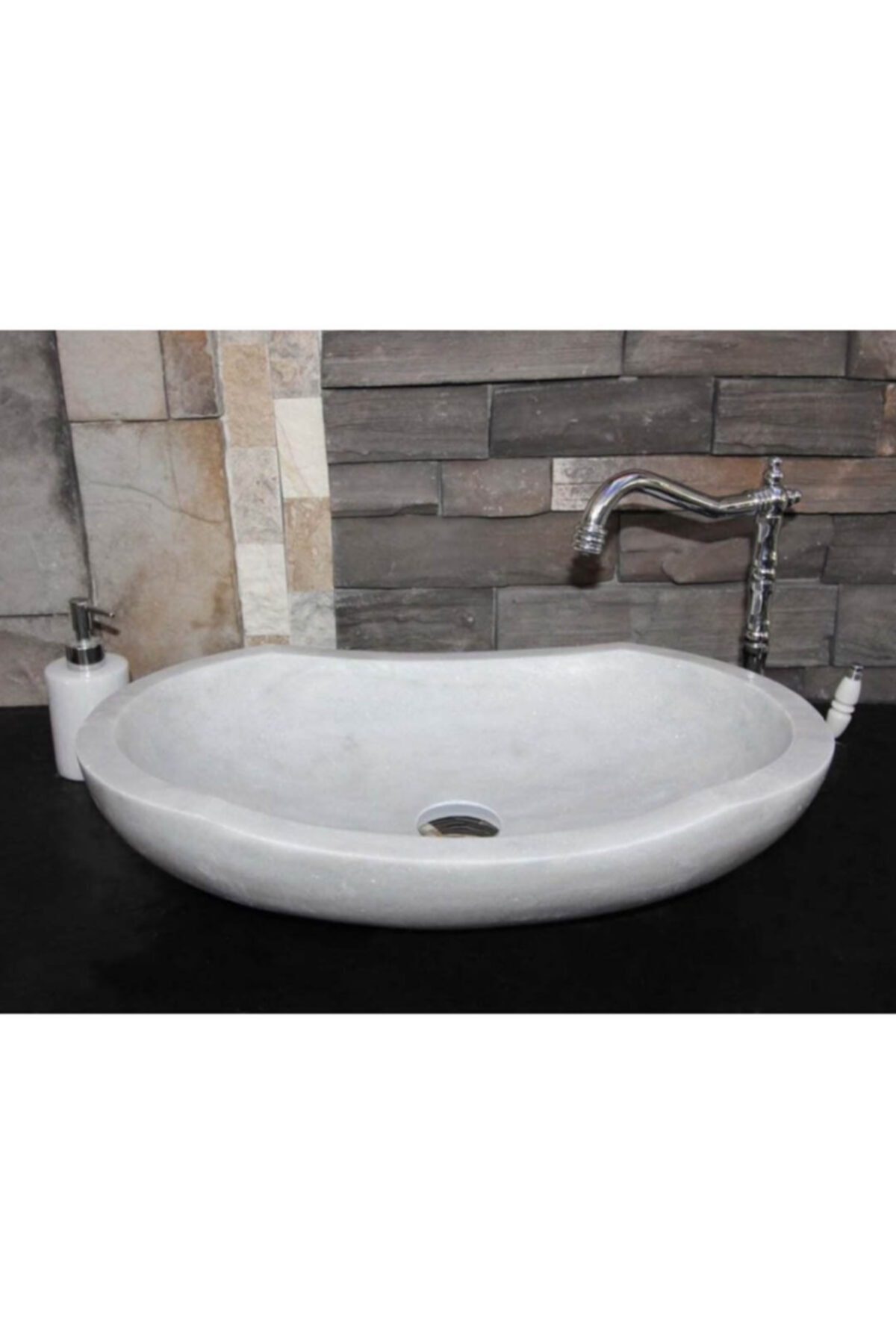 entrend11 Beyaz Mermer Kayık Çıkıntılı Dizayn Lavabo