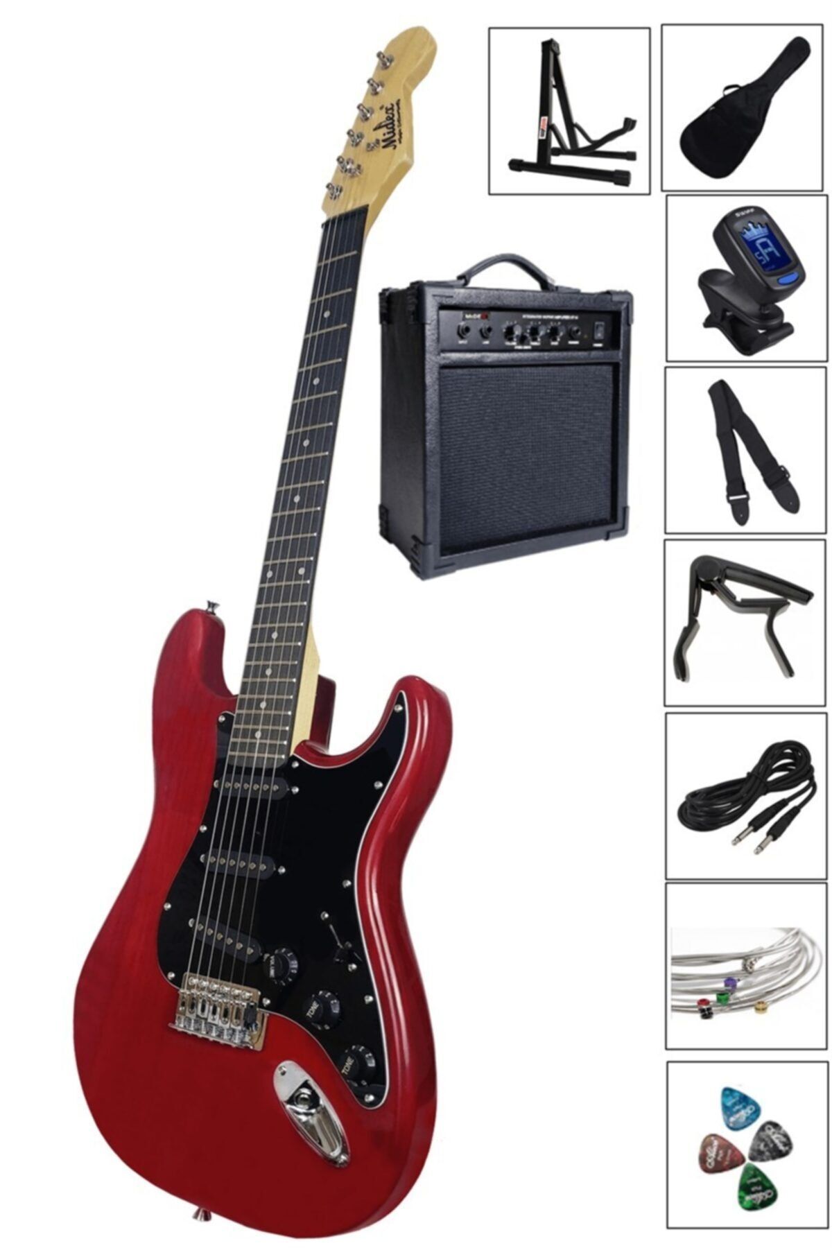 Midex Rph20-amp Red Set Elektro Gitar (AMFİ ASKI STAND CAPO TUNER KABLO)