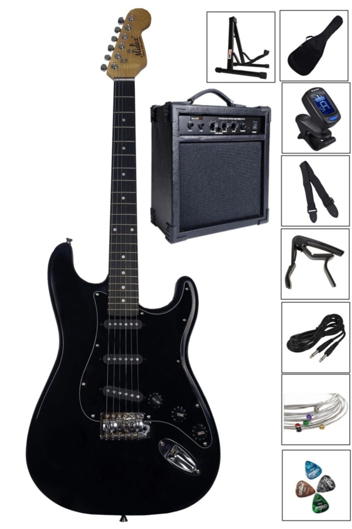 Midex Rph20x-amp Black Set Elektro Gitar (AMFİ ASKI STAND CAPO TUNER KABLO)