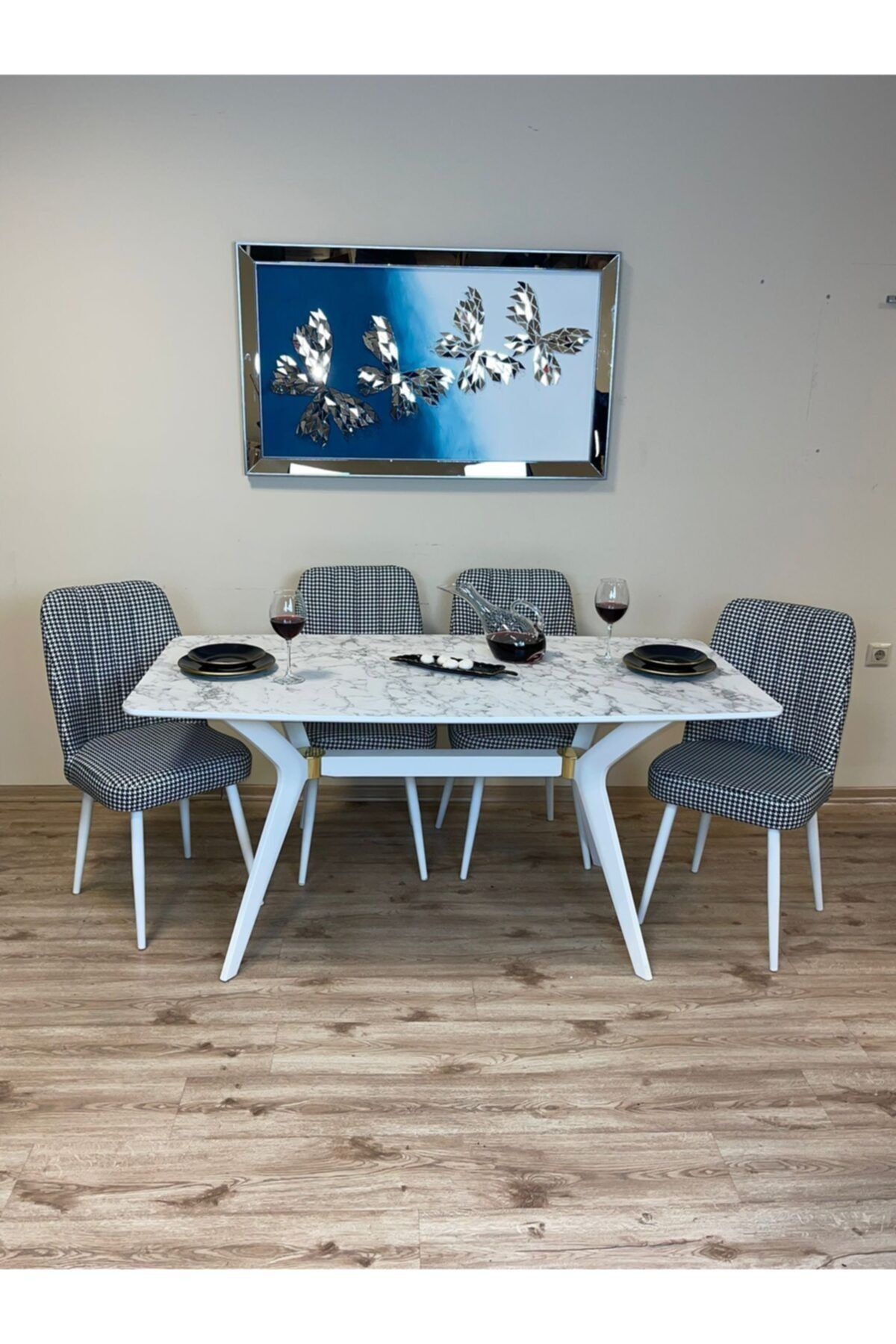 Dimassi Valentino Masa 80x140 Mdf Beyaz Mermer Desenli Altın Kaplama Yemek/çalışma Masası