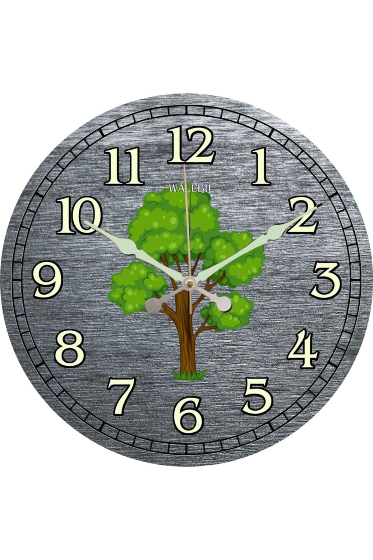 Wallbie Özel Tasarım Fosforlu Duvar Saati-ağaç Desenli 38 Cm