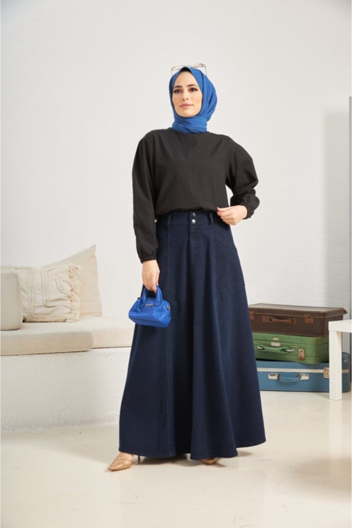 Neways Parçalı Mevlana Etek Lacivert 2195