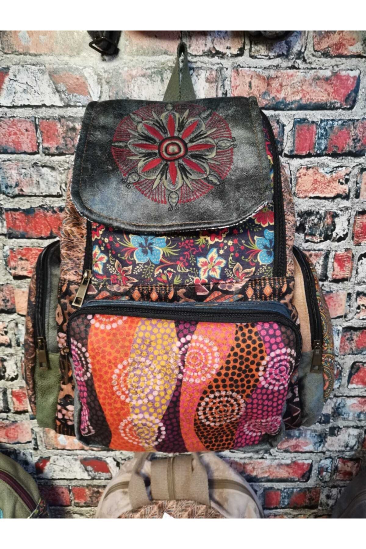 Street Bag Kadın Sırt Kapaklı Pecwork Çanta