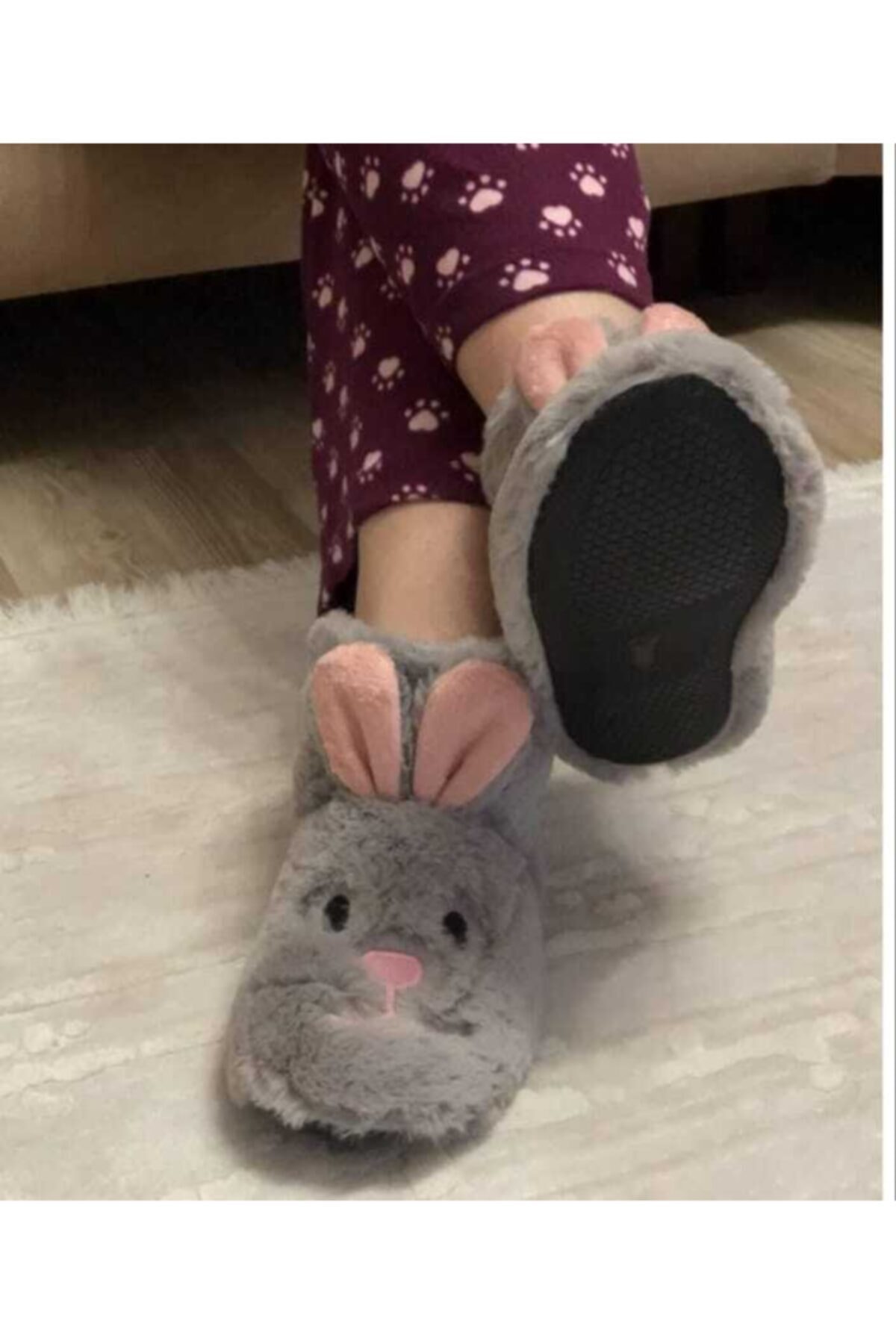 Efolle Gri Tavşanlı Kadın Ev Botu