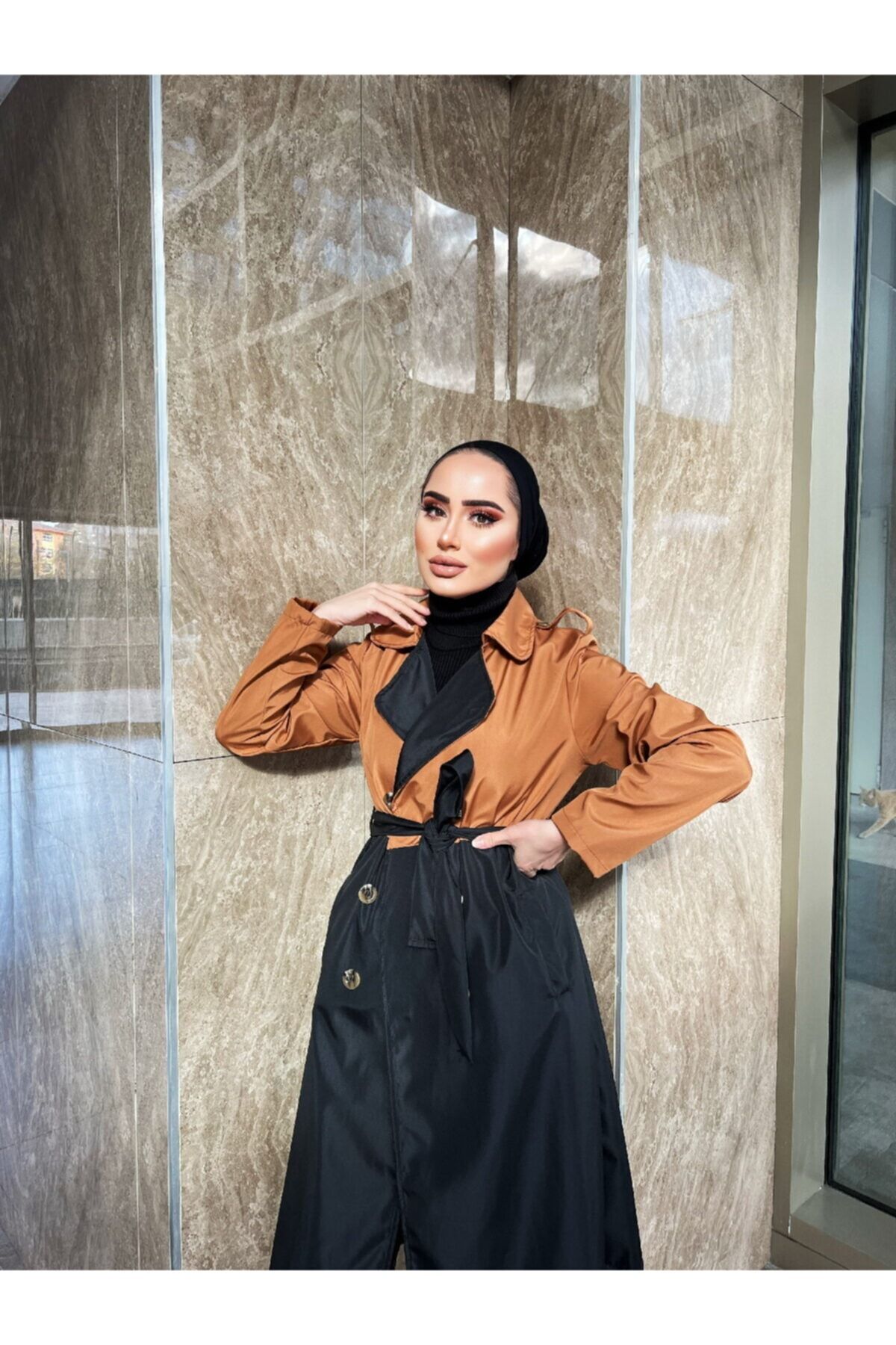 BURCU TESETTÜR Garnili Trenç Mdr10538 Taba Siyah