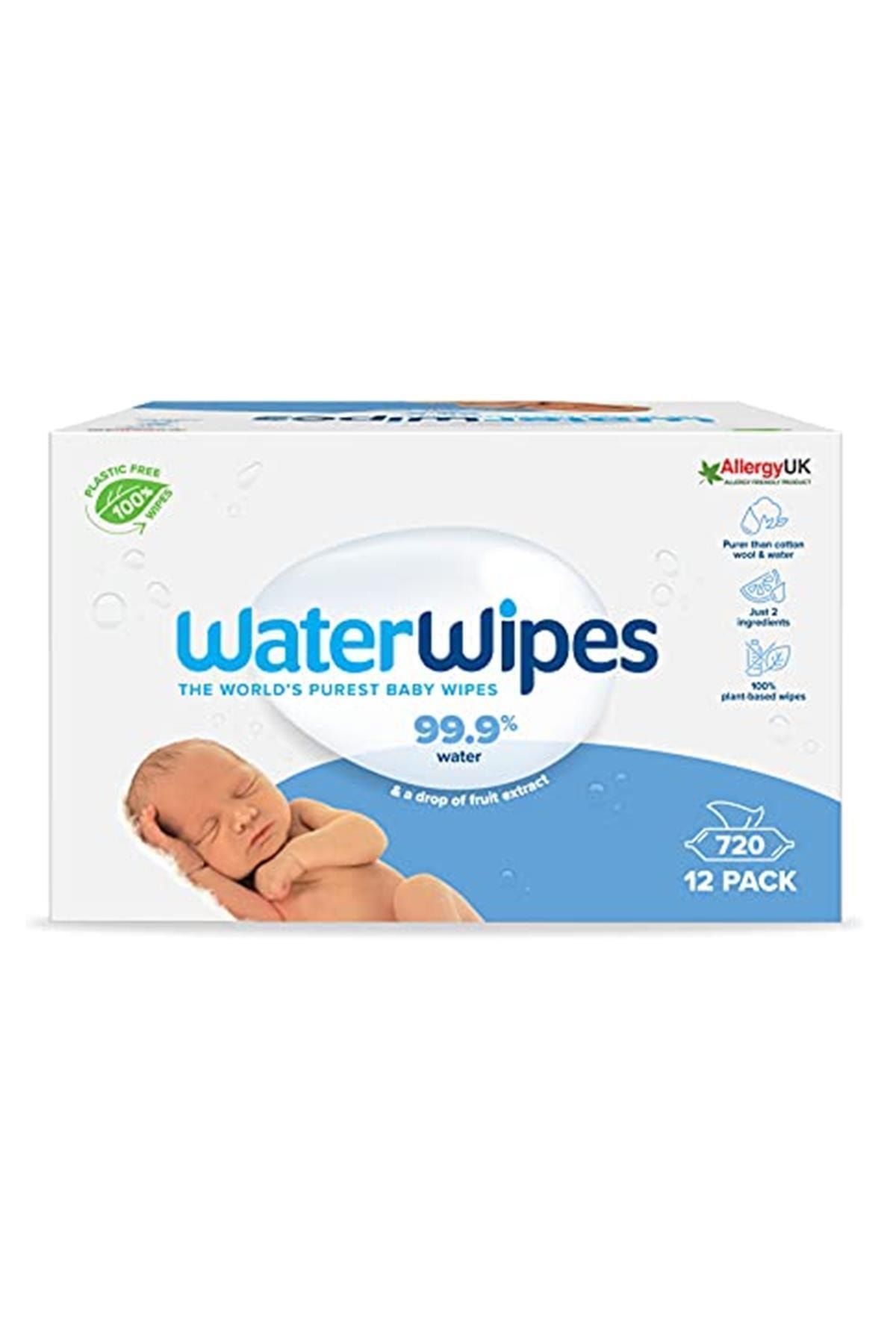 WaterWipes Bebek Mendilleri 12x60'lı Paket Hassas Yeni Doğan Biyobozunur Kokusuz, %99,9 Su
