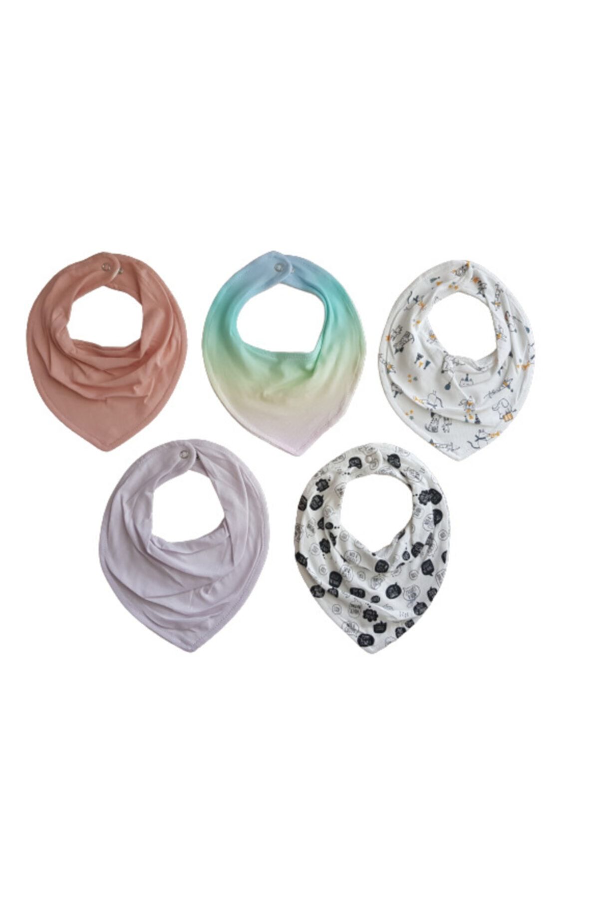 TRENDTimeCotton 5'li Kız Bebek Fular Havlulu Mama Önlük Seti