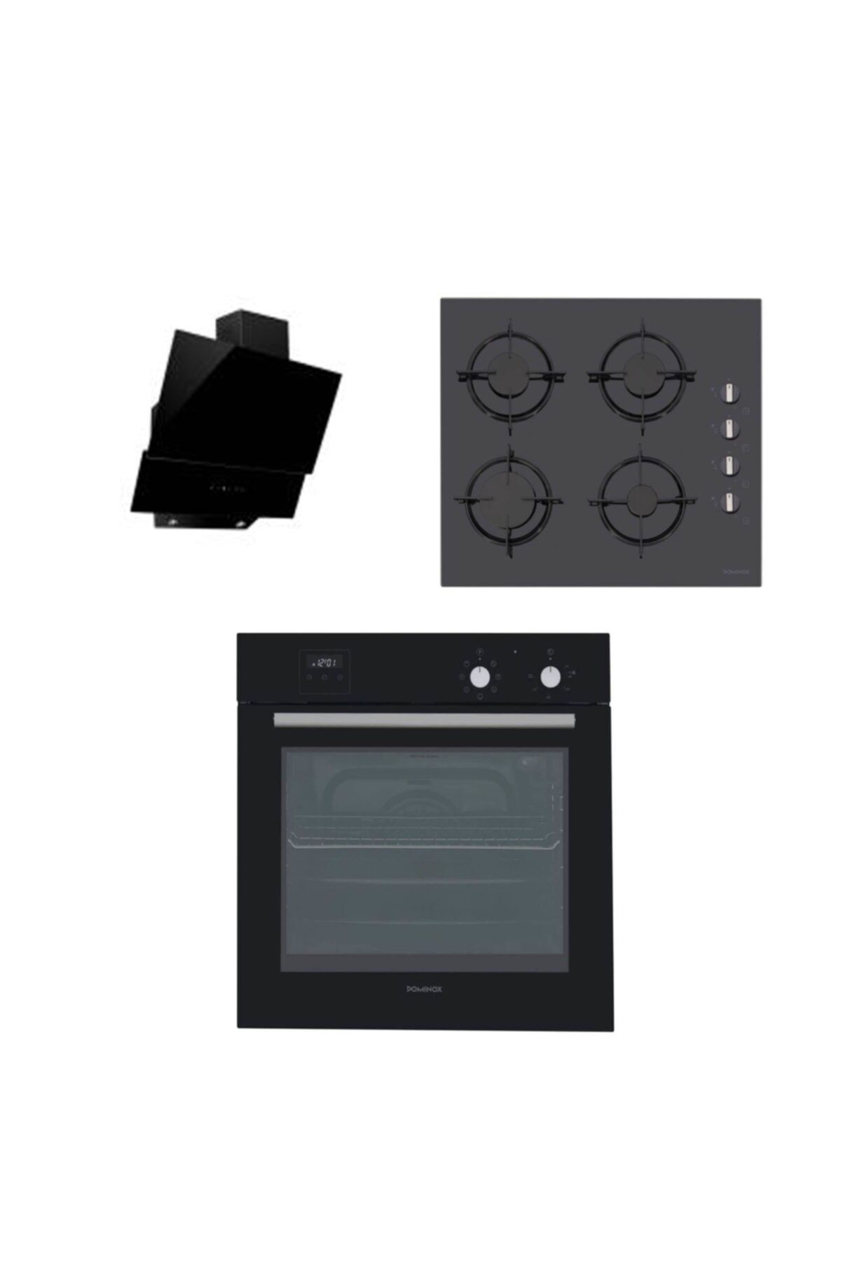 Dominox Ankastre Set - Dhg 604 4g Bk S E Ocak - Do 86 N Nt Bk Fırın - Alveus Davlumbaz