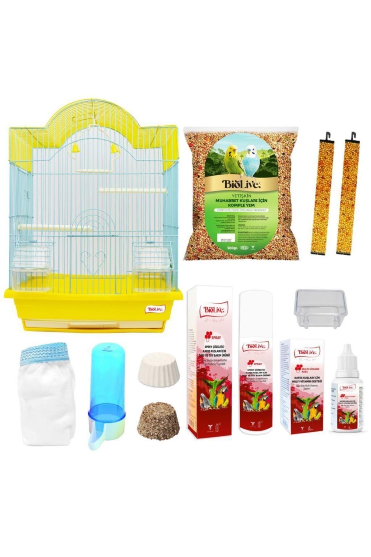 Biolive 4003 Büyük Boy Muhabbet Kuşu Kafes Seti Sarı