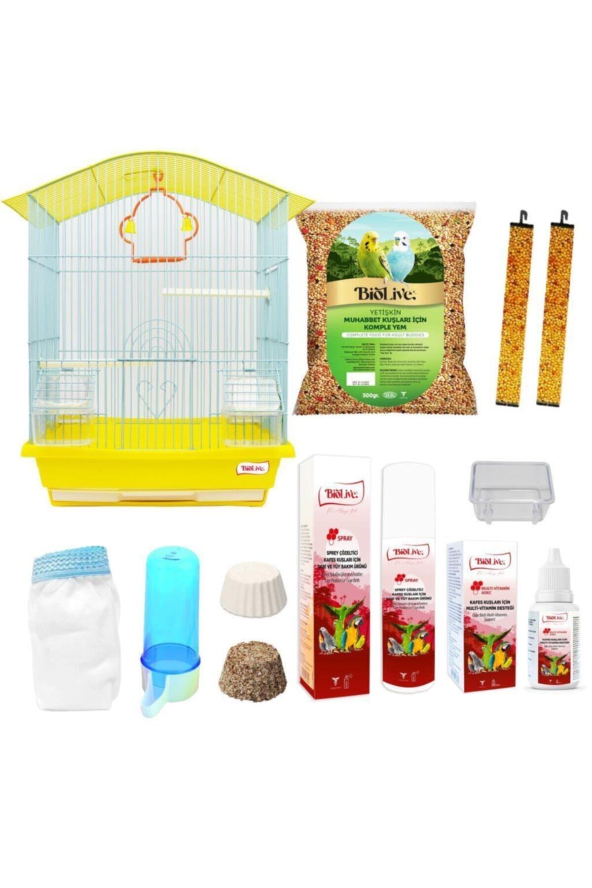 Biolive 4010 Büyük Boy Muhabbet Kuşu Kafes Seti Sarı