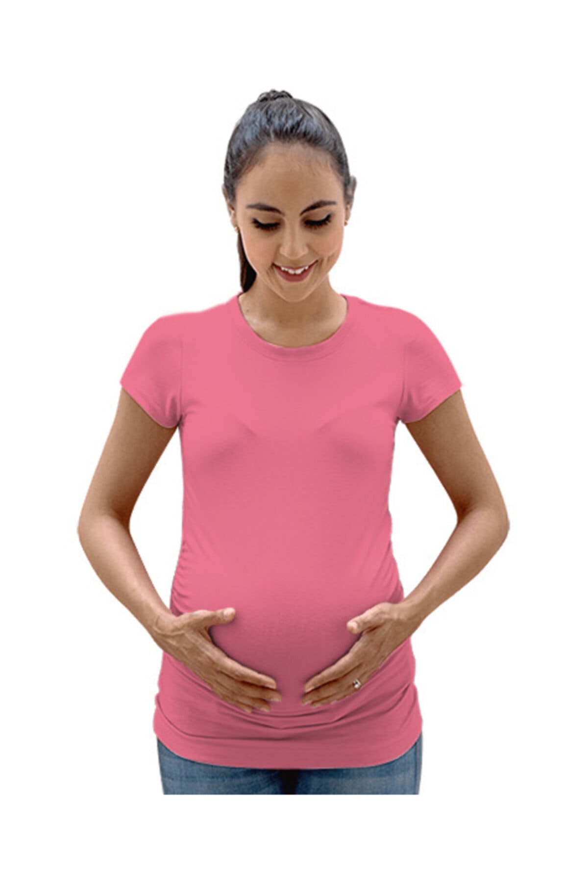 Tisho Pembe Hamile Kısa Kol Tişört Kadın Hamile Tişört