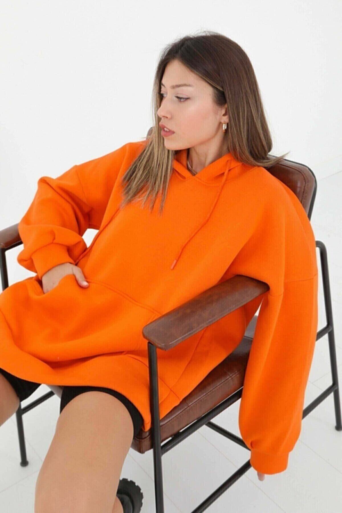 K&H TWENTYONE Kadın Turuncu Oversize Kapüşonlu Sweatshirt