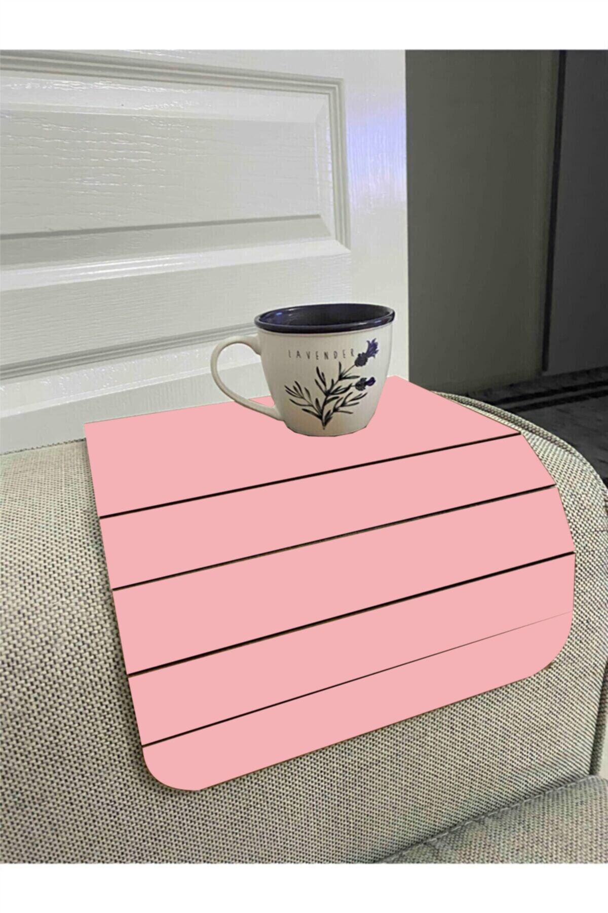 DOGRUDANDEKOR Koltuk Tepsisi Yan Sehpa Pembe 25x45 Cm Ortasabit 15,8 Cm Amerikan Servisi