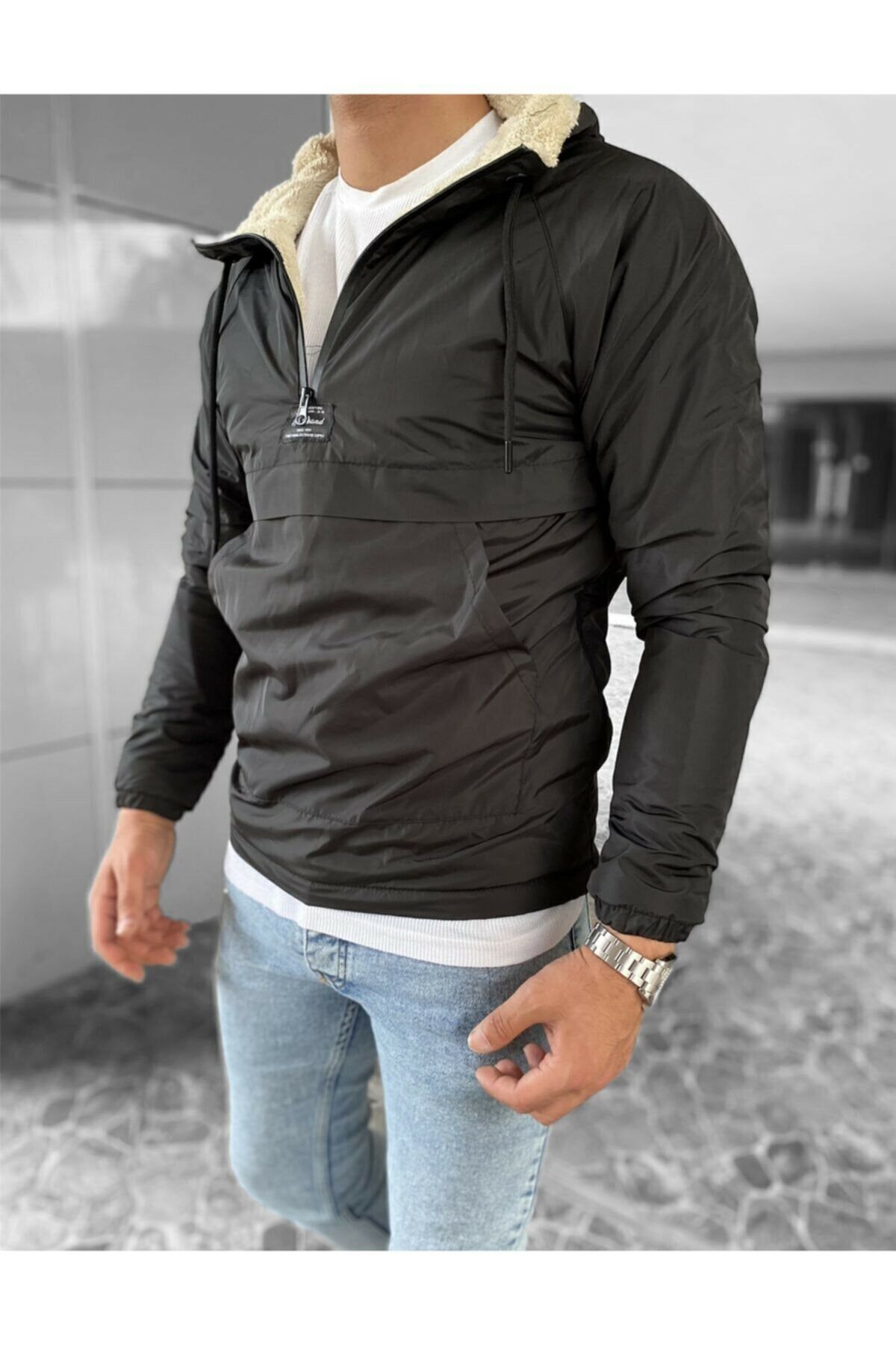 K&H TWENTYONE Siyah Kapüşonlu Full Kürklü Kanguru Mont