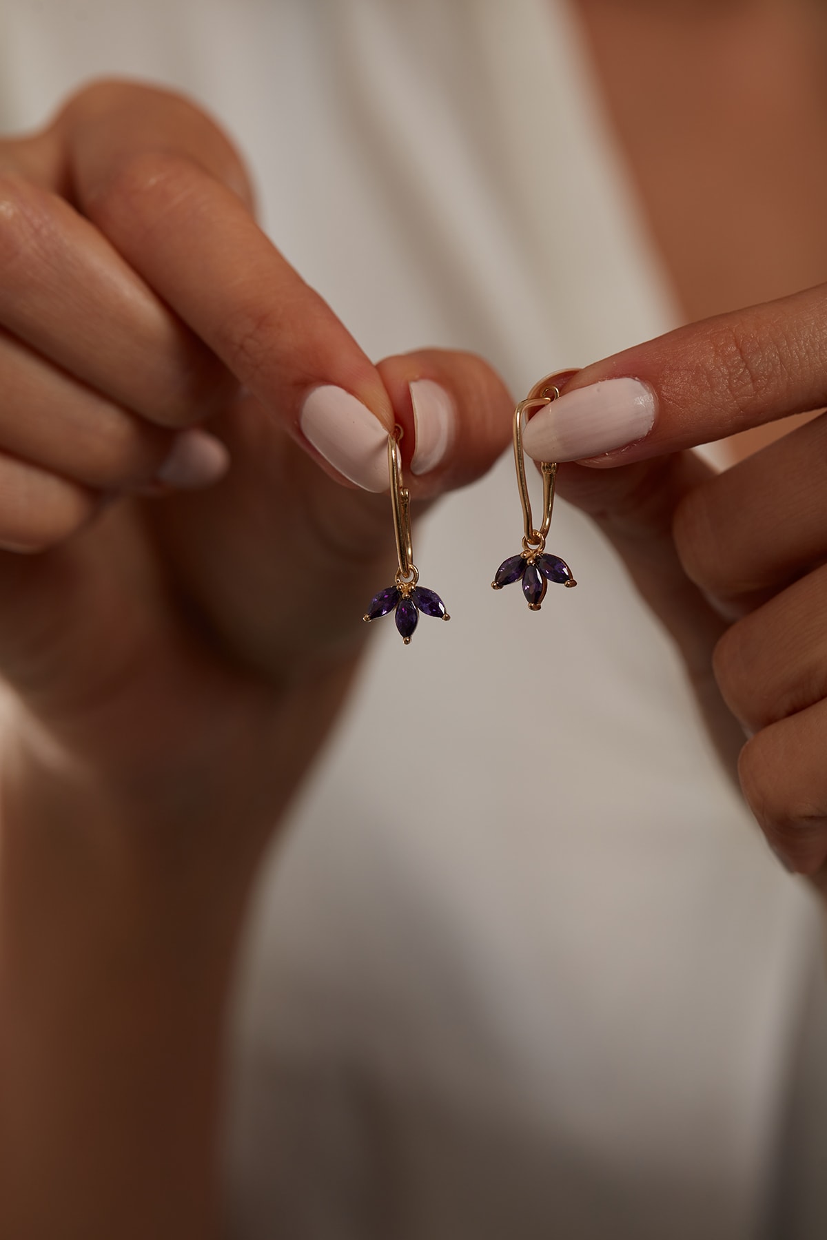 Shemark Jewellery Mor Taşlı Lotus Çiçeği Küpe