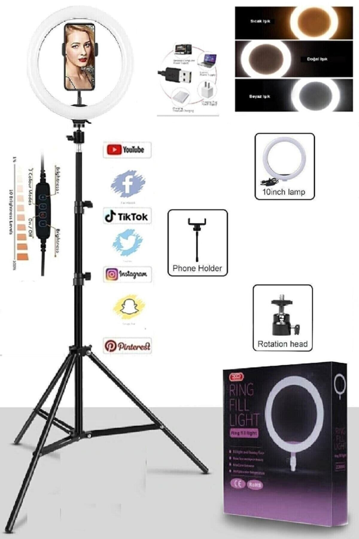 Protonust Ring Fill Light Led Işıklı Tripod 10 Inç Halka Youtuber Tiktok Makyaj Işığı Ayaklı 10 Inç
