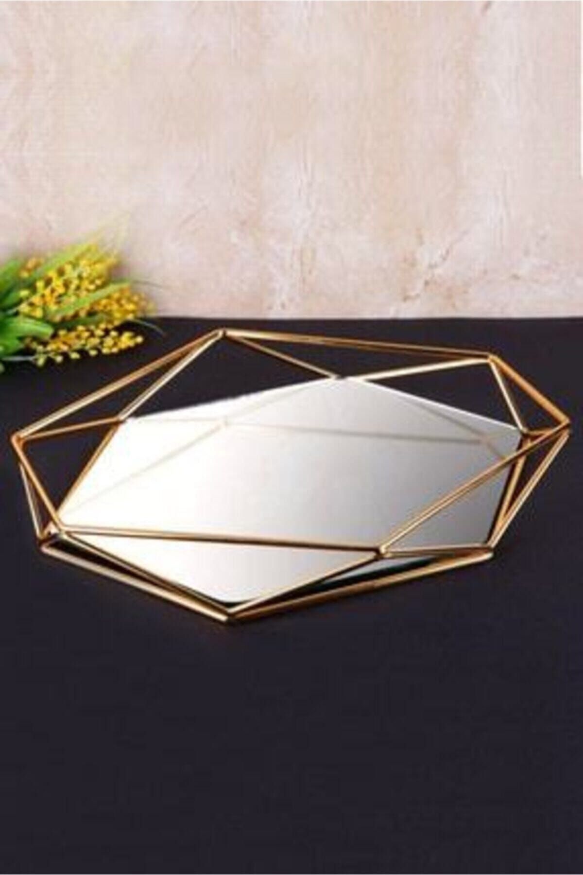 ALLC Home Prizma Aynalı Gold Tepsi - Yüzük Tepsisi - Nişan Tepsisi (20x26cm) Prizma1