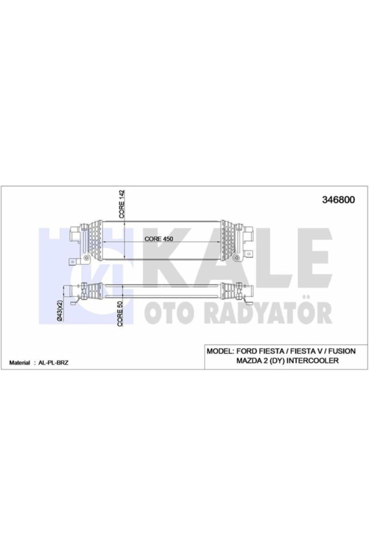 ÖZGÜÇYEDEK Turbo Radyatoru (ıntercooler) Fusıon 1,6tdcı 90ps 02 Mazda 2 03 1.4 De 450x142